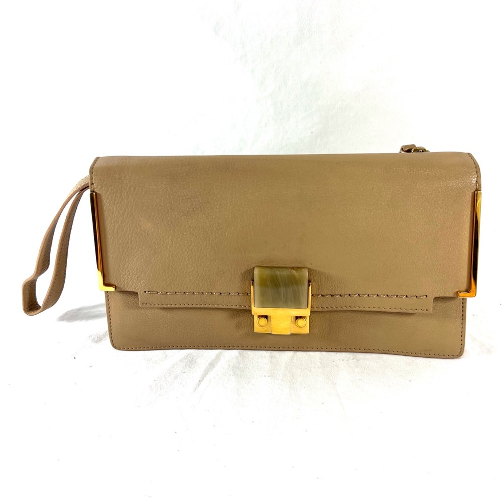 LANVIN Beige Leather Partition Clutch Wristlet Bag Made in Italy